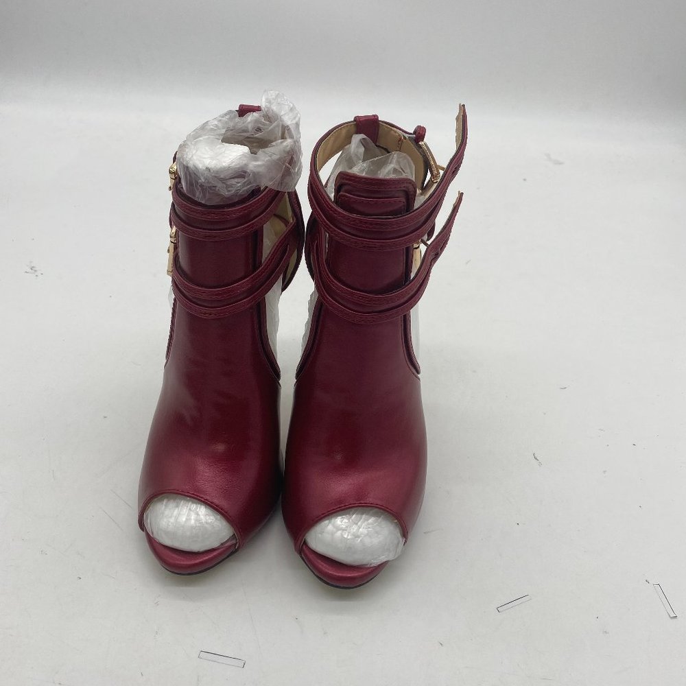 red leather peep toe stilettos ankle boots heels pumps booties